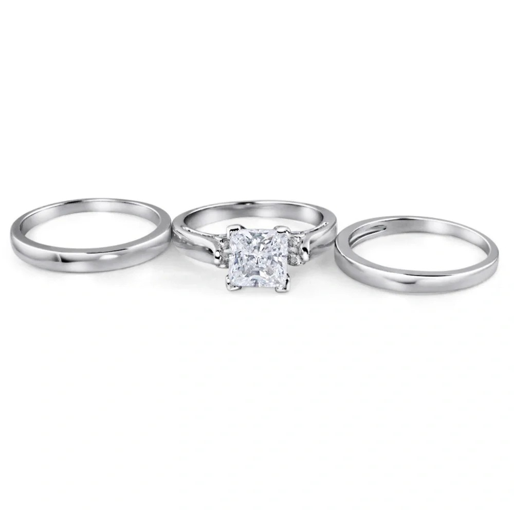 NEW 925 STERLING SILVER PRINCESS DIAMOND CUT WEDDING RINGS ENGAGEMENT RINGS - Picture 2 of 4